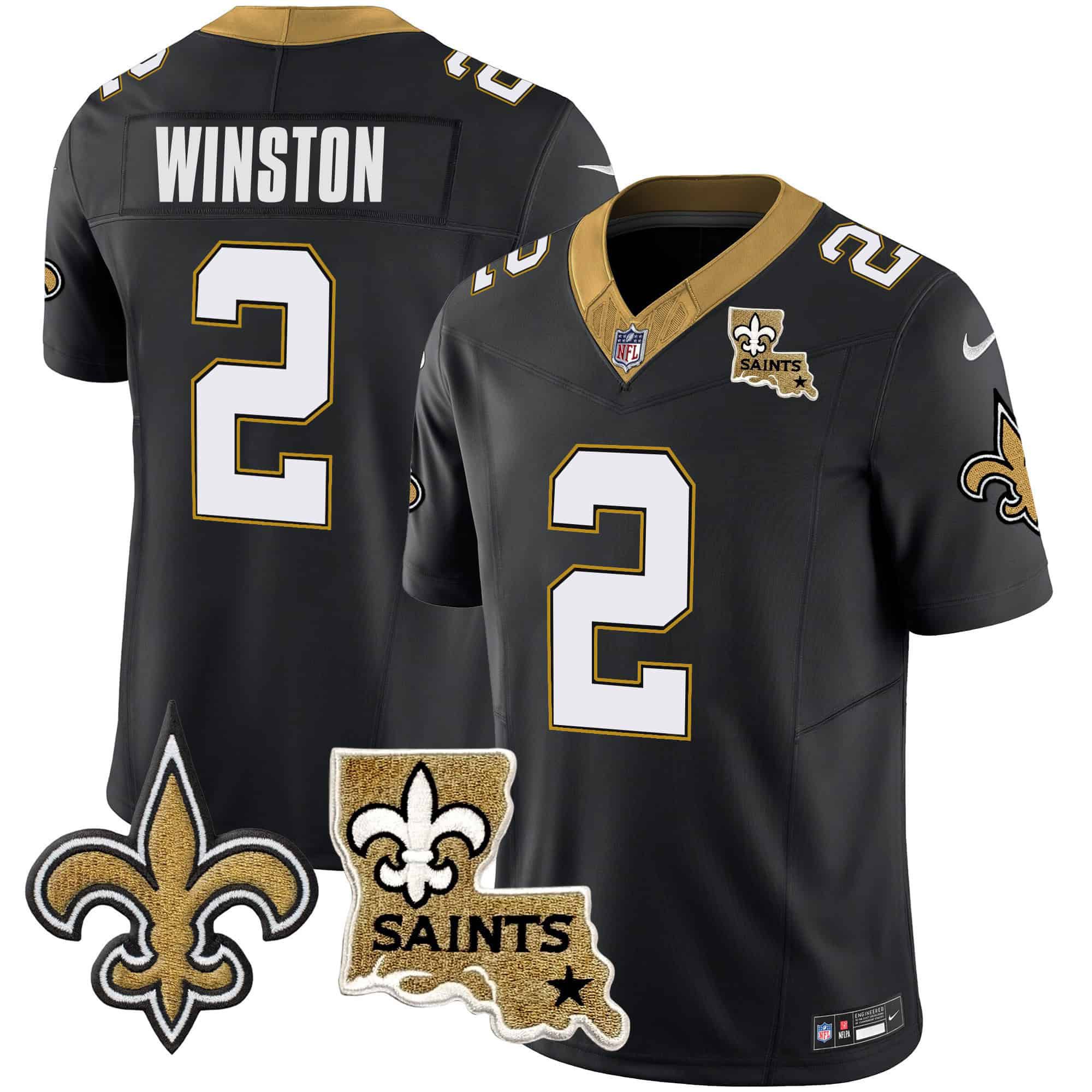 Men New Orleans Saints #2 Winston Black 2024 Nike Vapor Limited NFL Jersey style 1